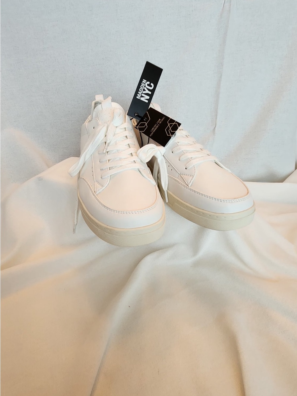 NYC White Lace-Up Platform Sneakers